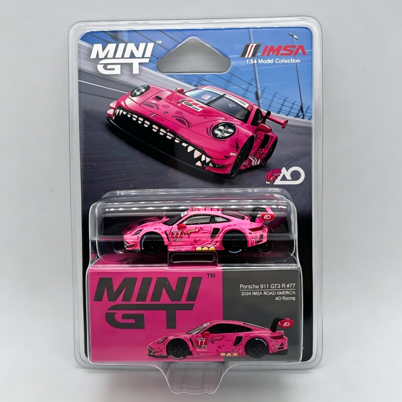 [in Stock =  Free Shipping] Minigt1:64 Porsche 911Gt3R No. 1052 Pink Dinosaur Hanging Card
