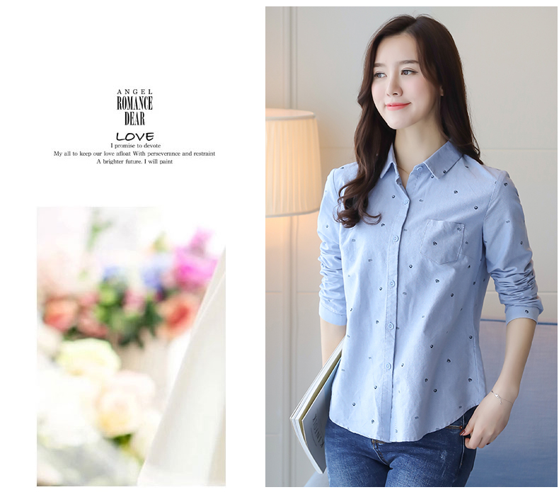 Áo sơ mi cotton nữ tay dài A21T thu đông mới thời trang áo sơ mi cỡ lớn Senma đơn giản áo sơ mi hoa nữ - Áo sơ mi dài tay 	áo sơ mi nữ kẻ sọc dài tay	