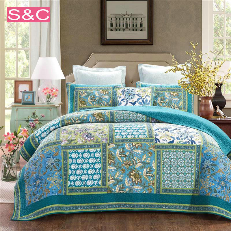 Foreign trade original single American style cotton hand-patched quilted quilt bed cover air conditioner quilt bed sheet decoration quilt three-piece set