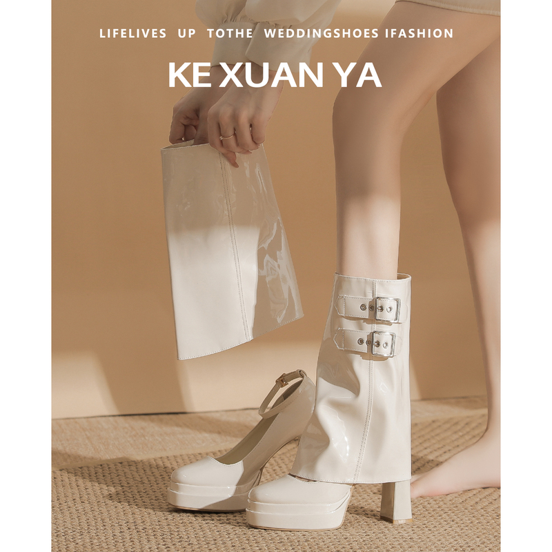 Kexuanya Waterproof Platform High-Heeled Shoes Patent Leather Detachable Two-Wear High Boots for Women 2026 Autumn and Winter New Thick-Soled Long Boots