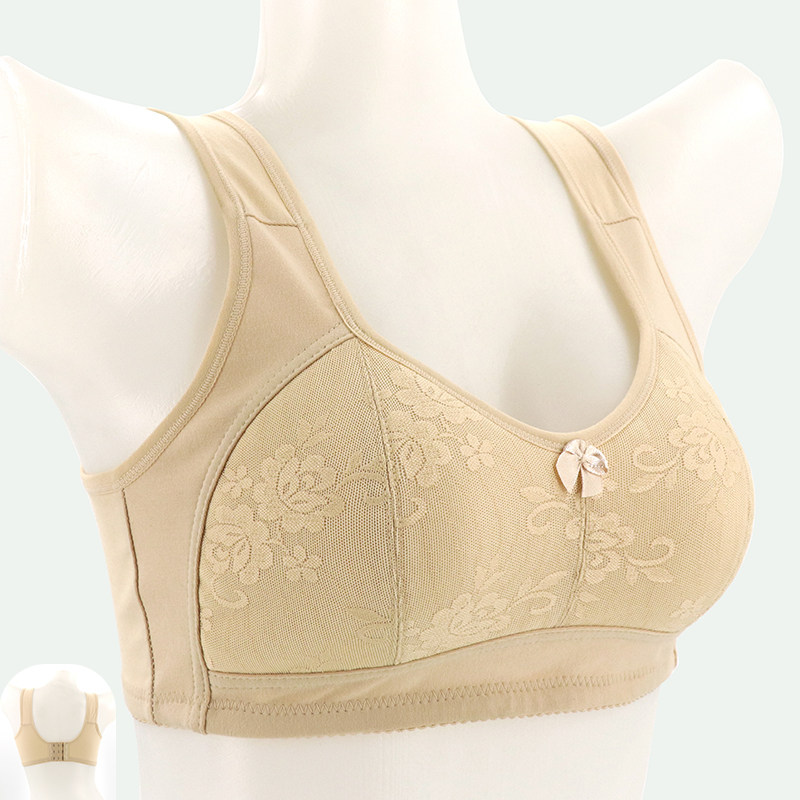 Mother Pure Cotton Underwear Medium Aged Cloth Bra No Steel Ring Small Vest Grandma Thin and breathable three-button full cotton bra