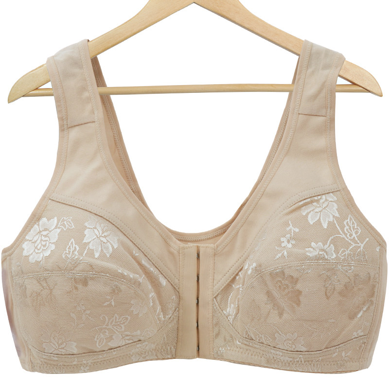 Mother lingerie bra middle aged front buttoned without steel ring full cotton bra can be inserted in the old summer thin vest