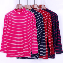 Womens high-necked spring and autumn underwear ultra-thin horizontal striped autumn clothing one piece soft and comfortable super elastic middle-aged and elderly tops