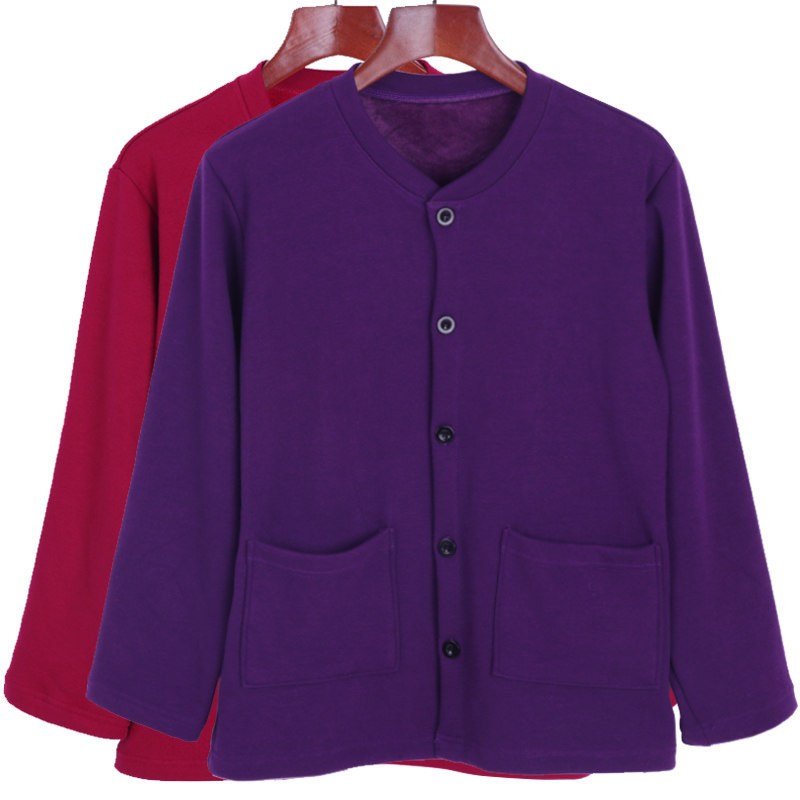 Plus size plus size warm cardigan mother wear middle-aged and elderly plus velvet cotton sweater grandma loose open body top