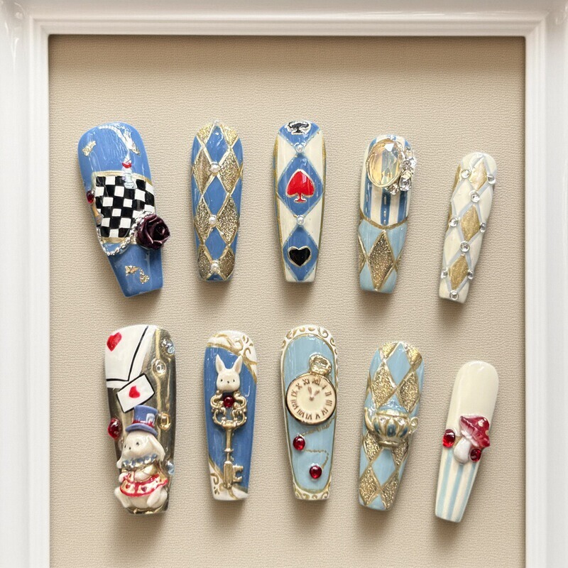 Alice in Wonderland: the Blues Dream Original Hand-Painted 3D Cute High-End Wearable Nails