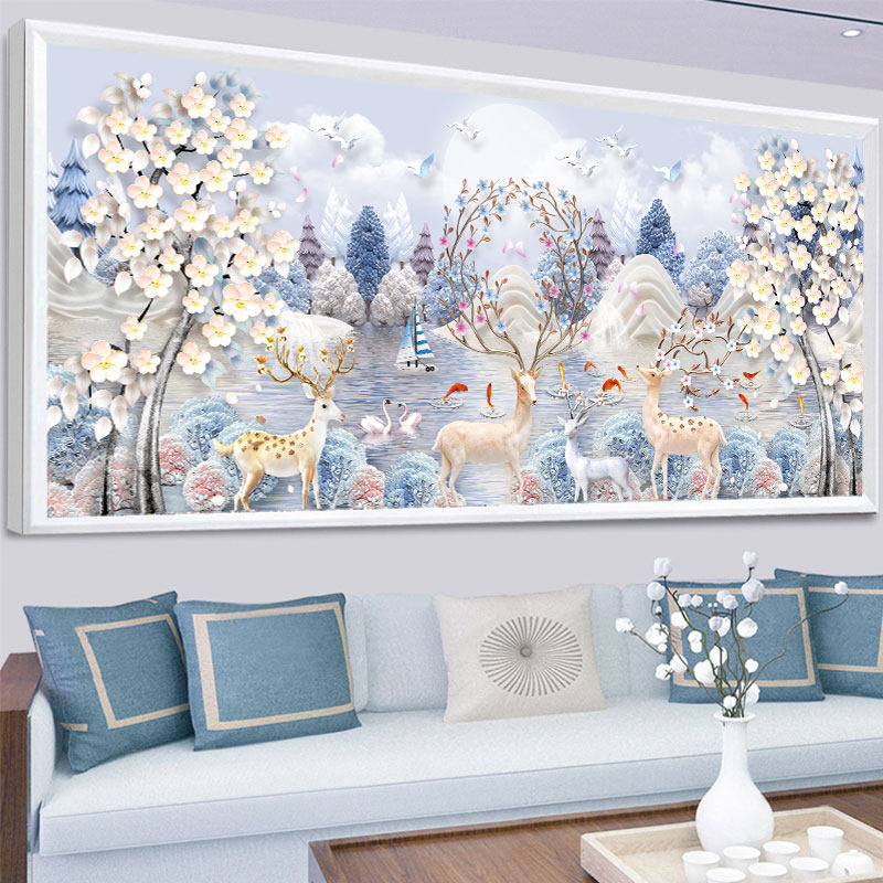 2021 New 5d Diamond Drawing Living Room Full Drill Nine Fish Tucks Fortune Deer Crystal Cross Embroidered Brick-and-mortar Stick Painting Point 2022