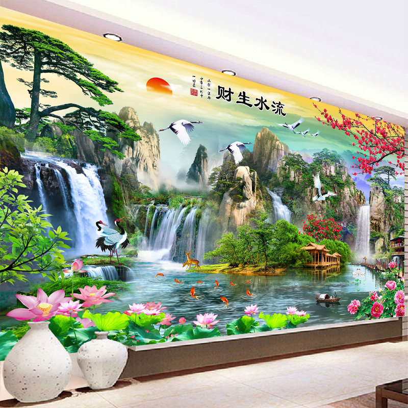 5d diamond painting 2021 full drilling new living room cross embroidered pine flowing water raw and crystal landscape brick stone 2022