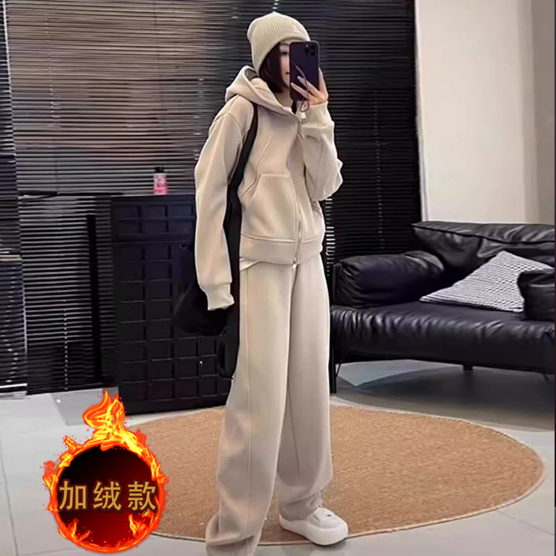 American Lazy Wind Sweater Suit Women's Winter Plus Suede Thickened New Pop Fried Street Display Slim Casual Sports Two Sets-Taobao