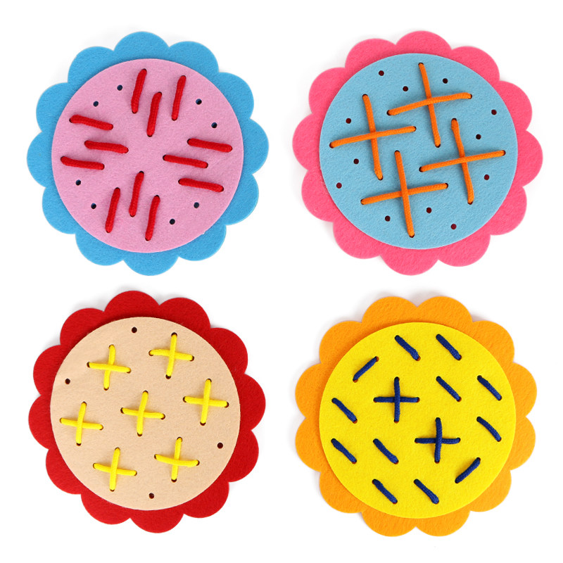 Handmade teaching aids wear shoelaces through the line sunflower kindergarten area corner non-woven material baby early education Montessori education