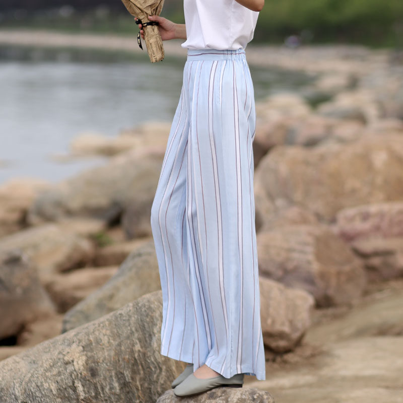 Women's summer trousers thin loose straight striped wide-leg trousers