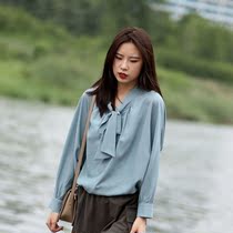 Joker into the autumn new coat smog blue shirt women retro Hong Kong flavor age slightly fat Thin Thin gentle wind coat women