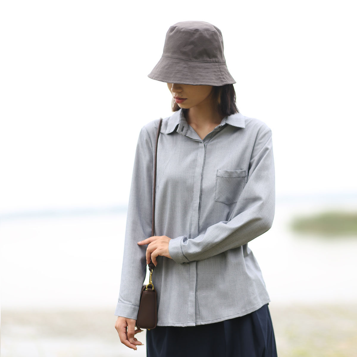 Slightly fat tops women look thin all-match classic plaid drape shirt plaid shirt women's autumn shirt inner wear spring and autumn