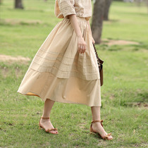 Elegant waist khaki skirt a French half-length skirt summer umbrella skirt Hepburn style skirt fat womens
