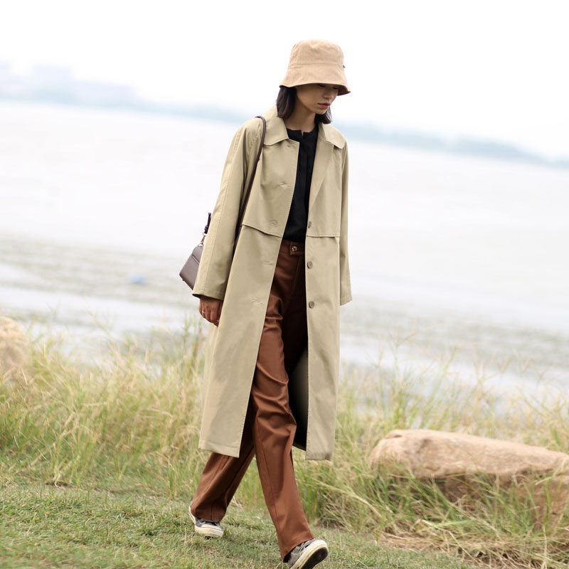 The temperament day and leisure long card colored windwear female spring and autumn new H - fat and thin spring coat