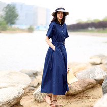 And ankle long skirt high waist fat dress thin belly cover meat cotton dress summer double breasted Shirt skirt