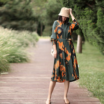 Retro long sleeve autumn new dress spring and autumn gentle wind early autumn womens copper ammonia silk dress dress dress