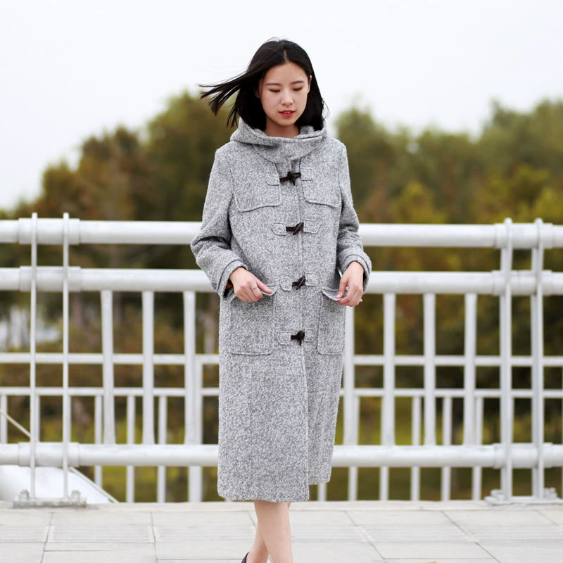 Áo khoác mùa đông sừng khóa áo nữ croissant khóa áo len len áo len dài giữa phiên bản Hàn Quốc đã mỏng mới - Accentuated eo áo