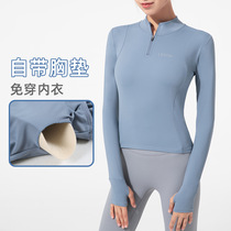 Avec Chest Cushion Demi-Zipped Yoga Suits Femme Long Manches Nouveau slim en forme blouses T-shirt Sport Vêtements en forme