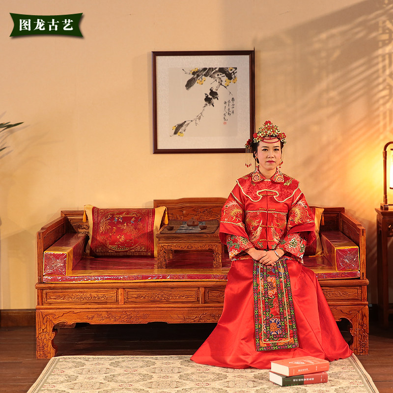 Ming and Qing antique solid wood furniture palace-style carved 1.2 meters Arhat bed Chinese classical leisure solid wood bed couch