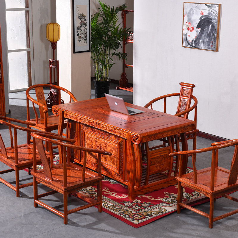 Antique furniture Chinese style solid wood south elm general tea table classical Warring States tea table tasting tea table 6-piece tea art table