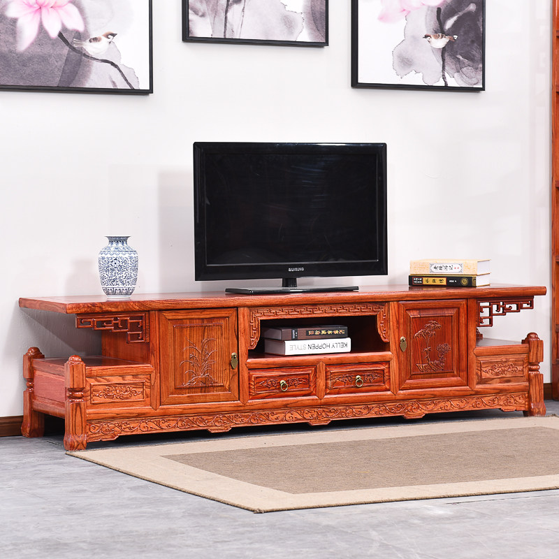 Ming and Qing antique solid wood Chinese Roman TV cabinet projection cabinet carved TV cabinet double-layer TV cabinet combination cabinet