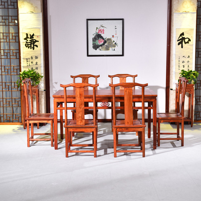 Ming and Qing antique complete elm furniture panel long dining chair classical calligraphy and painting table restaurant table dual-purpose table