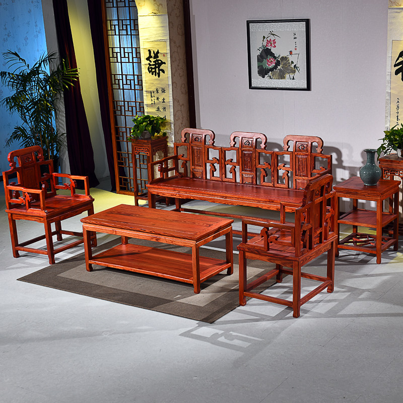 Ming and Qing antique solid wood furniture Taishi chair sofa solid wood elm luxury sofa 5-piece set leisure combination palace