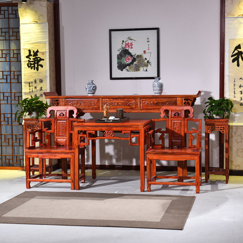 Ming and Qing Dynasty antique solid wood furniture Ganoderma lucidum Taishi chair Zhongtang 4-piece set for table Buddha table memorial table god table table