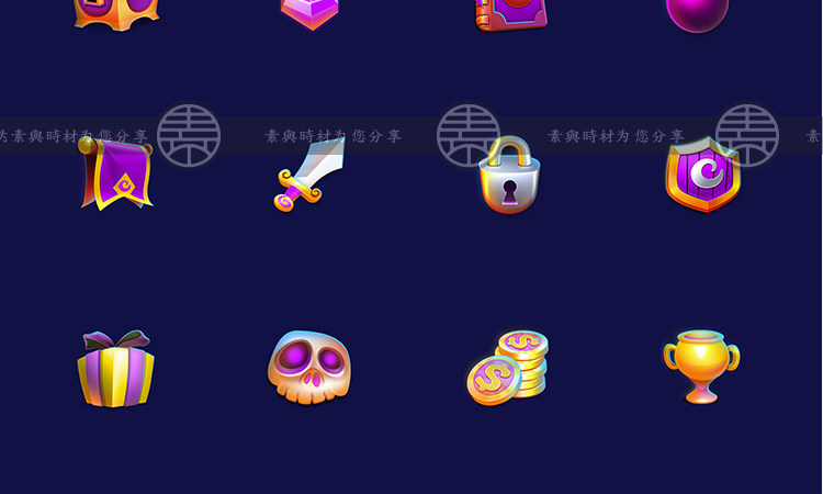 游戏美术图标 道具 宝箱药水卷轴刀箭魔法书水晶石宝典图标设计