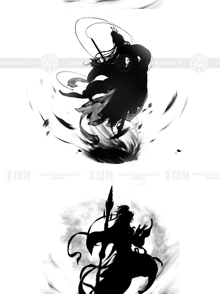 水墨侠剑客人物插画黑白国风剪影武侠背景png免抠PSD设计素材