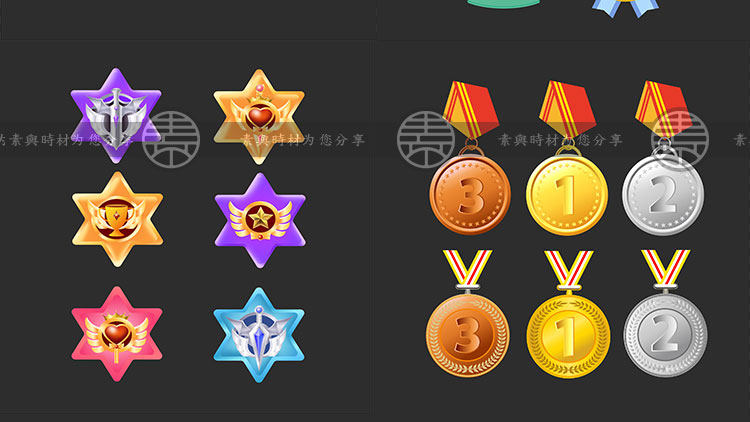 游戏美术UI图标 会员等级勋章金银铜皇冠矢量排行榜图标设计素材