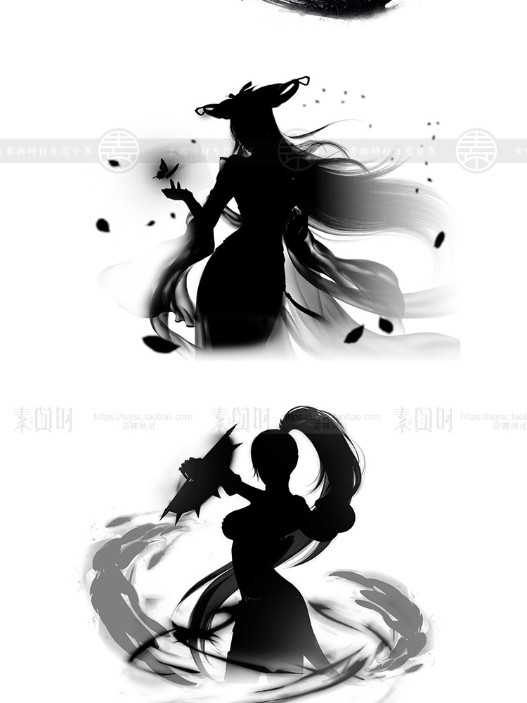 水墨侠剑客人物插画黑白国风剪影武侠背景png免抠PSD设计素材