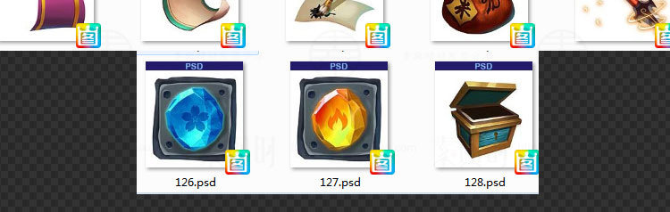 游戏图标PSD分层 游戏图标素材 卡通Q版UI界面道具物品手游128枚