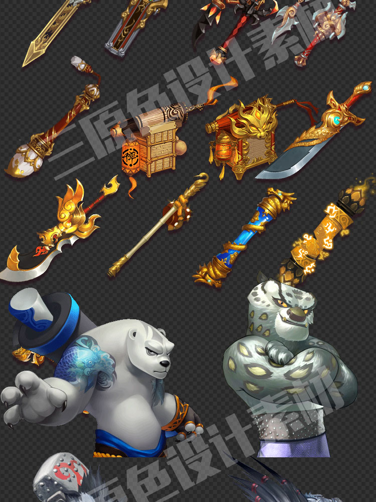 Q版卡通武侠传统中华风古风/美术资源素材/熊猫3/界面UI原画参考