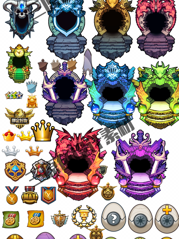 手游游戏UI设计常用素材 徽章 皇冠 等级 图腾 勋章 图标 素材