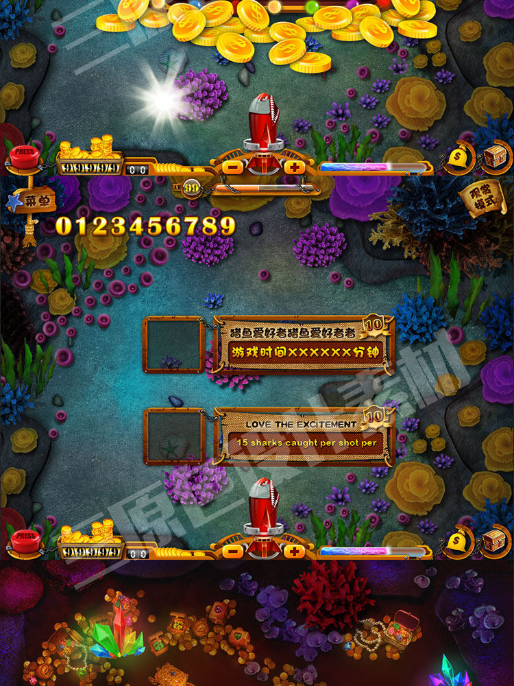 高清捕鱼捕鸟 两套美术源文件 UI界面/PSD/道具场景 游戏美术资源