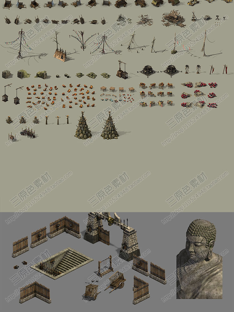 2.9G 游戏场景修图资源/2.5D写实场景 修图素材 场景物件大合集