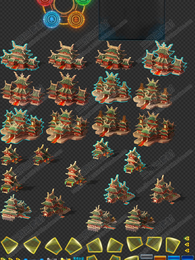 中国风Q版仙侠游戏 复古蓝玻璃风UI界面PSD素材/图标icon场景音效