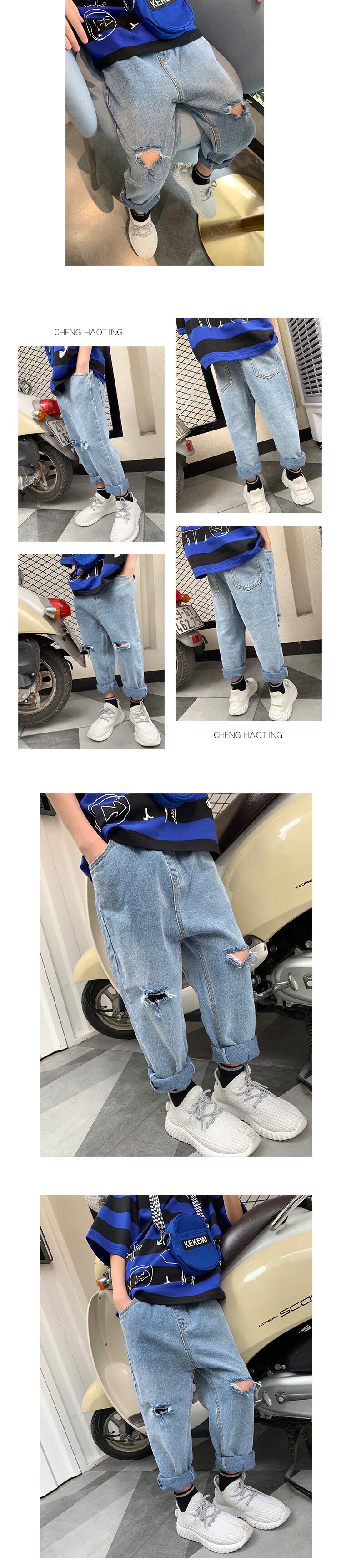Màu cam clothing quần áo trẻ em trai chín quần jeans trẻ em 2019 mới mùa hè váy bé trai lỗ lớn quần âu - Quần jean váy trẻ em hàn quốc