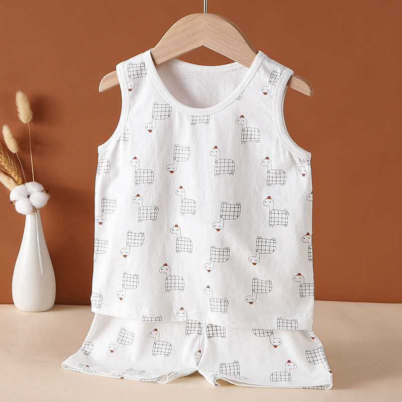 Summer pure cotton thin baby short sleeve vest suit for baby men and women baby pajamas underwear two pieces