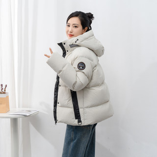 White Goose down Short Puffer Jacket for Women, 2025 New Winter Loose Puff Coat, Thickened for Extreme Cold, Petite Size, Bread-Style Jacket