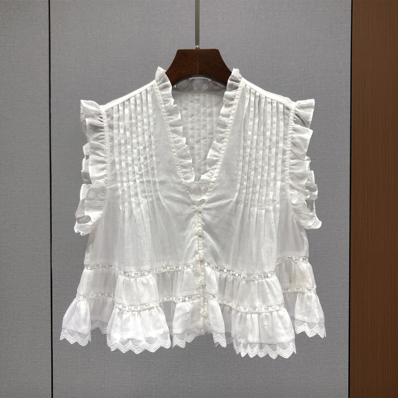 Now Nanyou # Linen Short Lace Vest for Women, European Style, New Summer Model, Accordion Pleats, Ruffled Edge Top 84K36 Now Nanyou # Linen Short Lace Vest for Women, European Style, New Summer Model, Accordion Pleats, Ruffled Edge Top 84K36