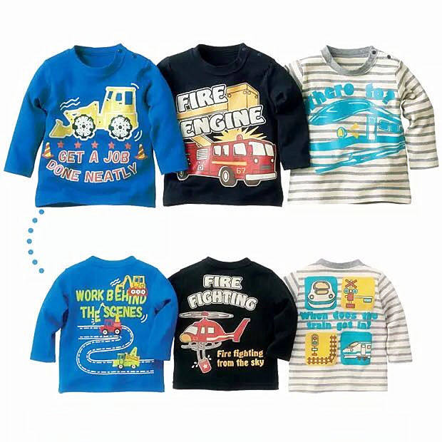 Foreign trade original single children's long-sleeved T-shirt pure cotton boy's round neck shirt Japanese single male treasure t car bottoming shirt AB face T