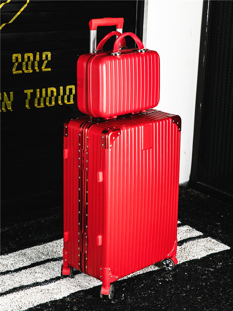 Marriage box mother box dowry red suitcase aluminum frame pull rod female password bride wedding dowry pressure box pair