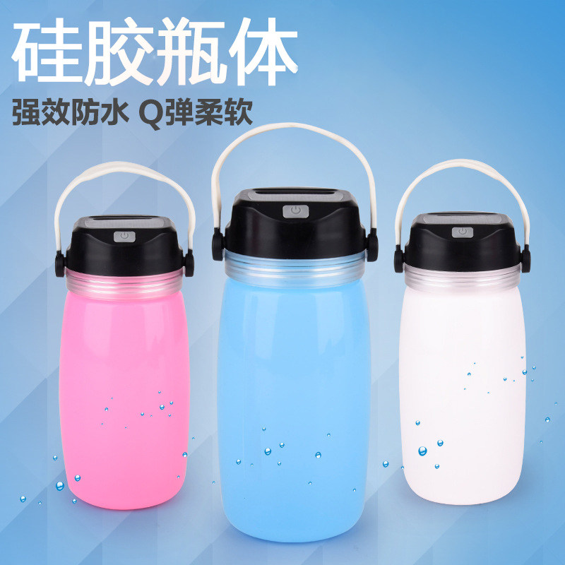 Outdoor solar charging riding drifting bottle water cup LED silicone camping light mobile charging tent light