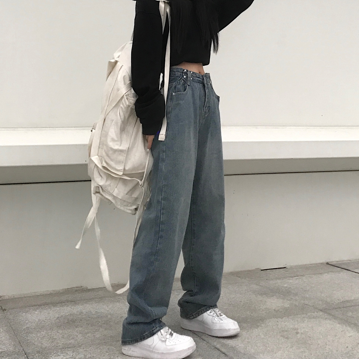 Wide-legged jeans, women's autumn and winter, high waist, slim, new pants, loose Joker, straight drumbed pants