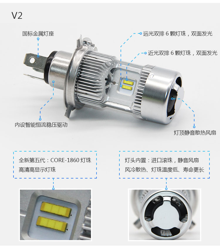 Cột đá nhọn mắt xe máy Đèn pha LED đèn điện đơn vuốt đôi vuốt ba móng H4 sửa đổi siêu sáng xa và gần sáng led pha xe máy