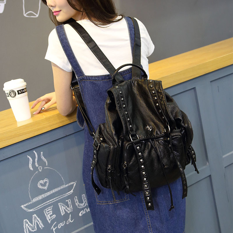 Genuine Leather Backpack for Women 2026 New Fashion Soft Leather Casual Cowhide Large Backpack with Rivets and Drawstring Stylish Bag Trendy Genuine Leather Backpack for Women 2026 New Fashion Soft Leather Casual Cowhide Large Backpack with Rivets and Drawstring Stylish Bag Trendy