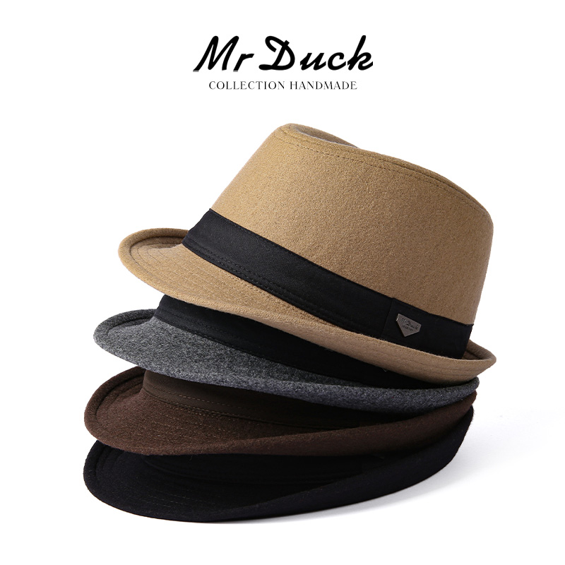 mrduck 英国風レトロ帽子 高密度ウール 半分カールしたつばの紳士帽子 男女兼用 秋冬用