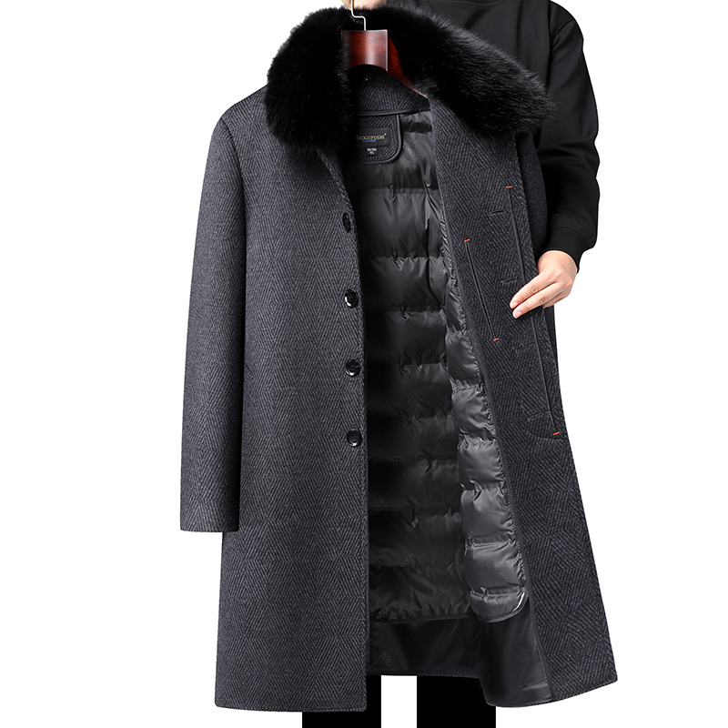 Long Wool Coat for Middle-Aged and Elderly Men, with Thickened Detachable Lining, Winter Coat for Dad Long Wool Coat for Middle-Aged and Elderly Men, with Thickened Detachable Lining, Winter Coat for Dad